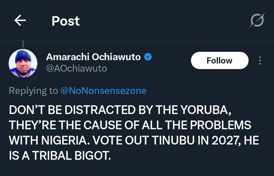 I'm the tribal bigot, you're the statesman.

Kundus fun ẹ!!!