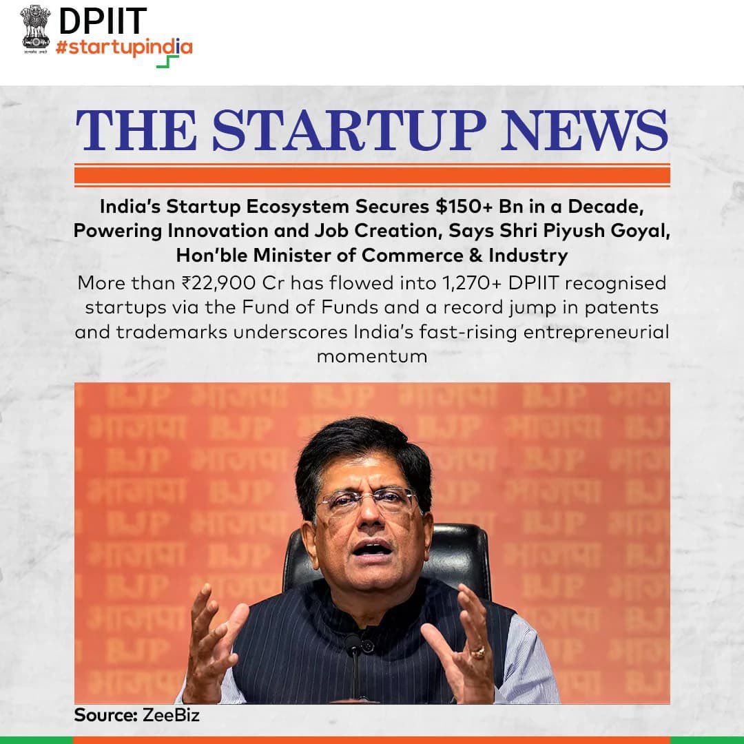 startupindia's tweet image. In Startup News, lately 🗞️
Weekly updates. Stay tuned for more!

@DPIITGoI @SanjivIRS 

#StartupIndia #DPIIT