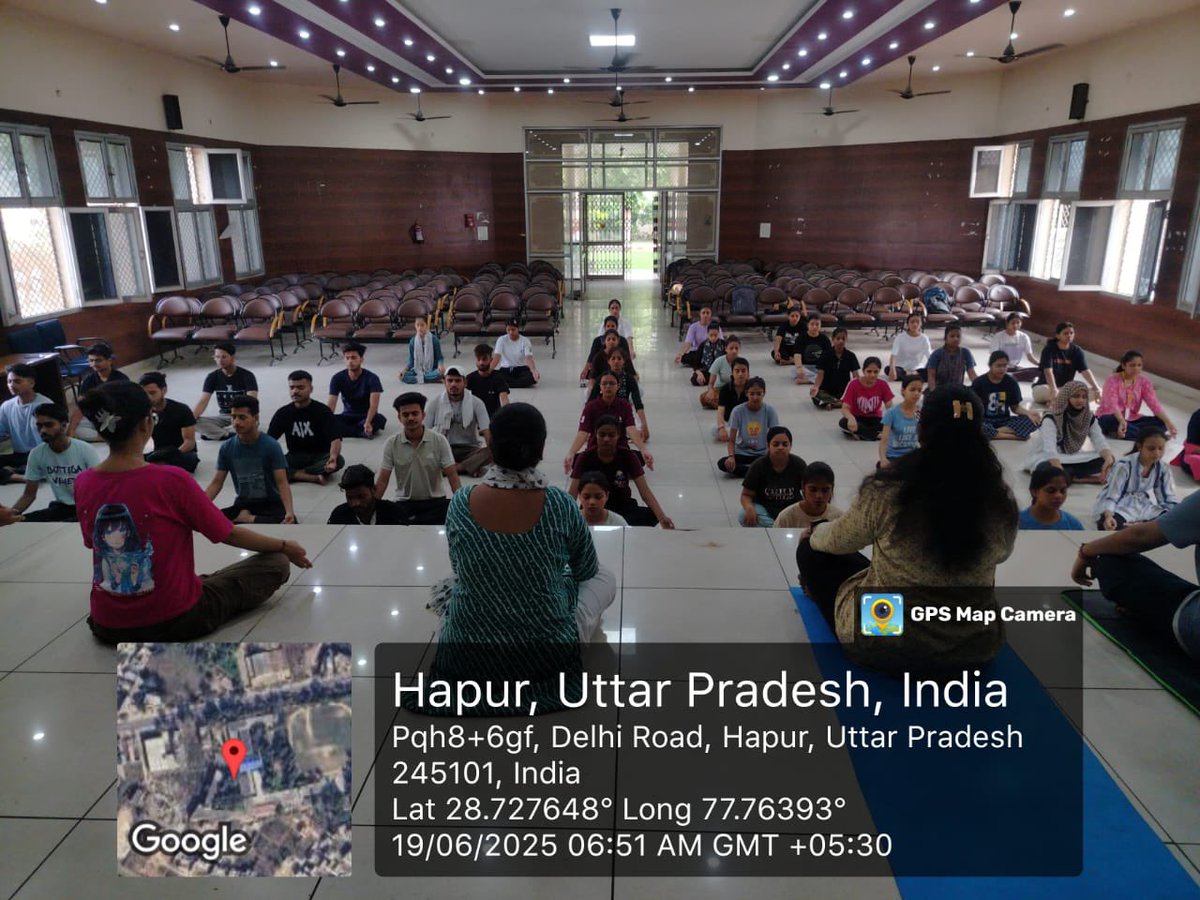Students of SSV College Hapur , ably trained by yoga instructors Payal Sharma and Mohit Sharma practice Yoga and Meditation for joining the Yoga Sangam on the upcoming 11th International Day of Yoga - 21.6.2025  . <a href="/ncsinghgzb/">Naveen Chandra Singh</a> <a href="/Ccsumeerut/">Chaudhary Charan Singh University Meerut</a> <a href="/moayush/">Ministry of Ayush</a>
