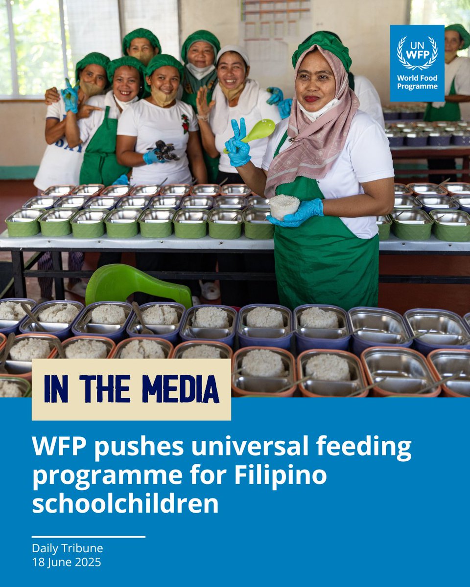 WFP_Philippines's tweet photo. In 🇵🇭, WFP continues to make sure that children can access daily nutritious meals🥣Thanks to @DepEd_PH, all children in Kindergarten this year will now receive daily meals through the school feeding programme- a milestone towards universal school meals!

📰https://t.co/bTZZC2fBXq https://t.co/218vK5ZwJo