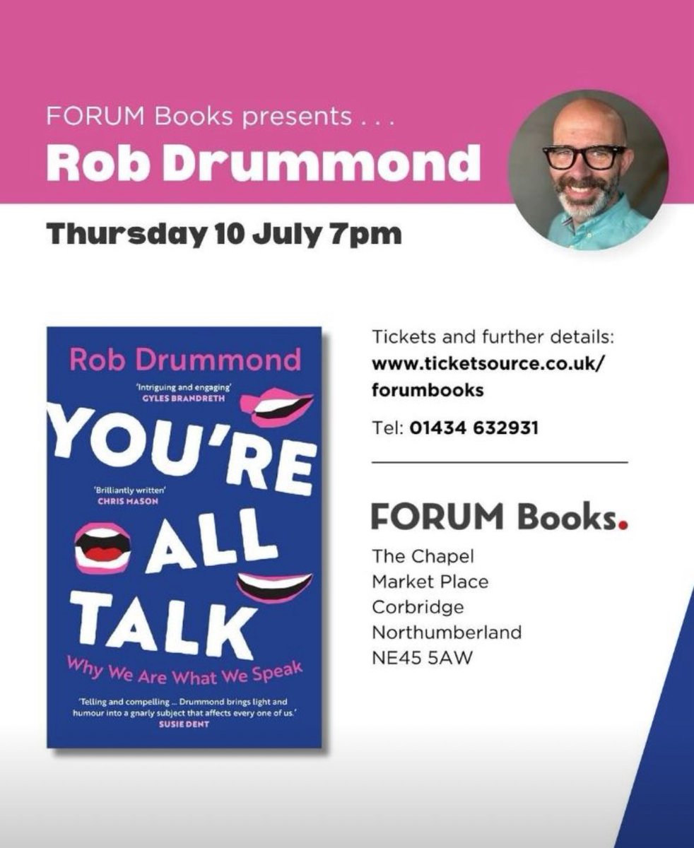 I’m going to be at Forum Books in Corbridge on 10th July! Details and booking here: ticketsource.co.uk/whats-on/corbr… #YoureAllTalk