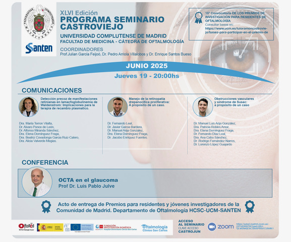 🎓 ¡Hoy es el Seminario Castroviejo! No te lo pierdas   📷 Aula <a href="/CastroviejoUCM/">Inst. Invest. Oftal. Ramon Castroviejo</a> 
💻salud-madrid.zoom.us/j/93345906790?…
🏆Entrega Premios 2024