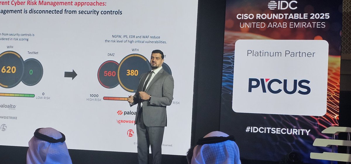IDCMEA's tweet image. Tarek Kuzbari of @PicusSecurity on transforming BAS and securing edge environments in hybrid setups.
#IDCCISOUAE #BAS #PicusSecurity #CyberRisk #IDCITSECURITY
