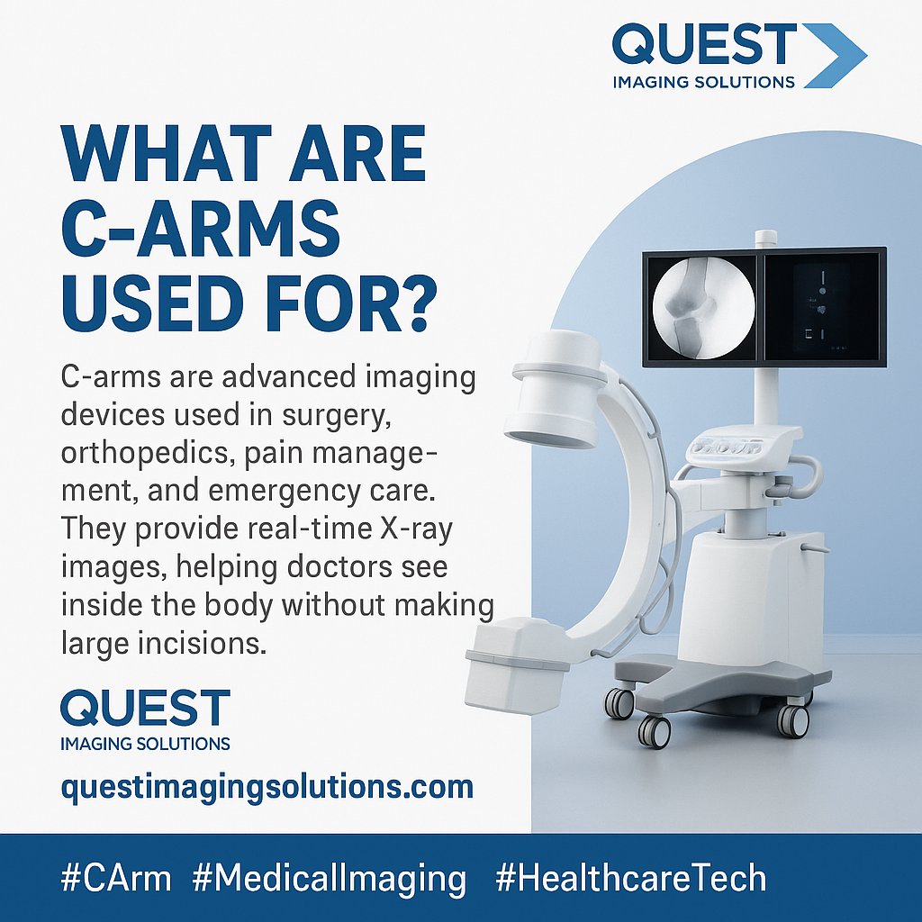 QuestImagingSol's tweet photo. C-Arms are vital for surgery &amp; emergency care, offering real-time X-ray views. Quest Imaging Solutions provides top-quality new &amp; refurbished C-Arms for precise procedures. 🦴 Enhance patient safety! Visit https://t.co/7lNd8XZRMU  #CArm #MedicalImaging #Fluoroscopy https://t.co/uHaAdSwfHd