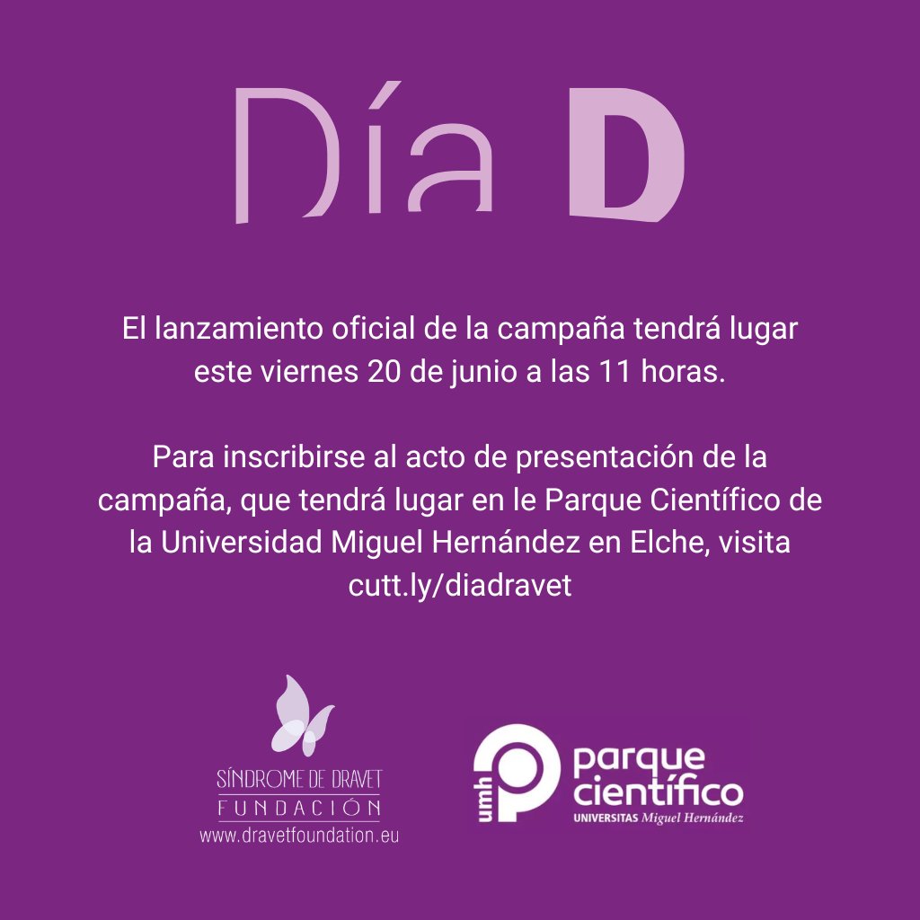 💜 ¡El #DíaD está a la vuelta de la esquina y llega ya mañana #20J! 🌟 Ciencia, investigación, amor y esperanzo por nuestros guerreros. 🧬💪 ¡Únete en cutt.ly/diadravet! 🚀 #MesDravet #Esperanza #CienciaPorDravet