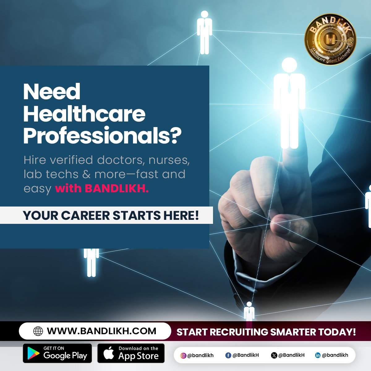 BandlikH's tweet photo. π₯ Need Healthcare Professionals?
Hire verified doctors, nurses, lab techs & more β fast and easy with BANDLIKH.
β
Start Recruiting Smarter Today!
π https://t.co/KRLCA5O7Kx
#HealthcareHiring #Bandlikh #SmartRecruiting #Doctors #Nurses #LabTechs #MedicalJobs #TalentConnect https://t.co/XpfcHt3cJu