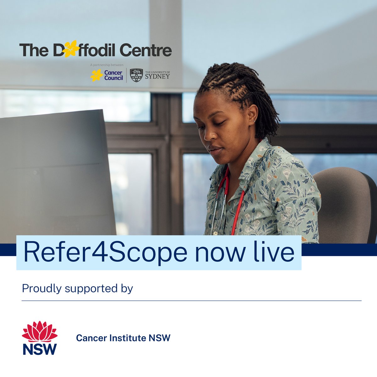 Cancer Institute NSW (@cancernsw) on Twitter photo Refer4Scope is live – a new online decision tool, designed to support GPs assess, triage and refer patients for colonoscopy. We’re proud to support the <a href="/DaffodilCentre/">The Daffodil Centre</a> in developing this tool. Access Refer4Scope ➡️ cancer.nsw.gov.au/refer4scope Refer4Scope is live – a new online decision tool, designed to support GPs assess, triage and refer patients for colonoscopy. We’re proud to support the <a href="/DaffodilCentre/">The Daffodil Centre</a> in developing this tool. Access Refer4Scope ➡️ cancer.nsw.gov.au/refer4scope