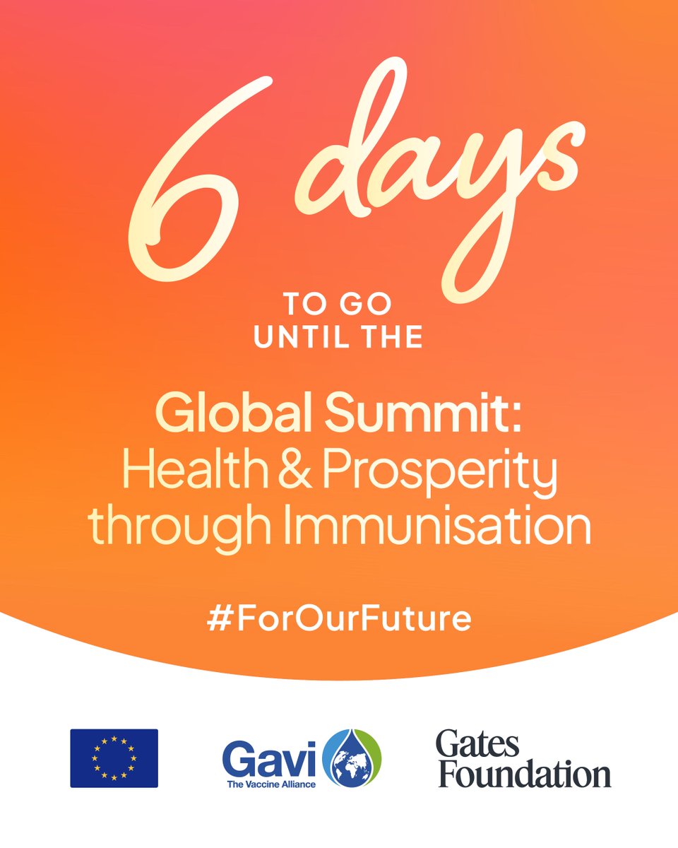 🗓️ 6 DAYS TO GO 🗓️ 

6 days until the world decides: Will we unlock US$100 billion in economic benefits for Gavi-supported countries, or watch preventable diseases devastate families, economies and futures? The choice is ours and the time to act is now. 
#ForOurFuture