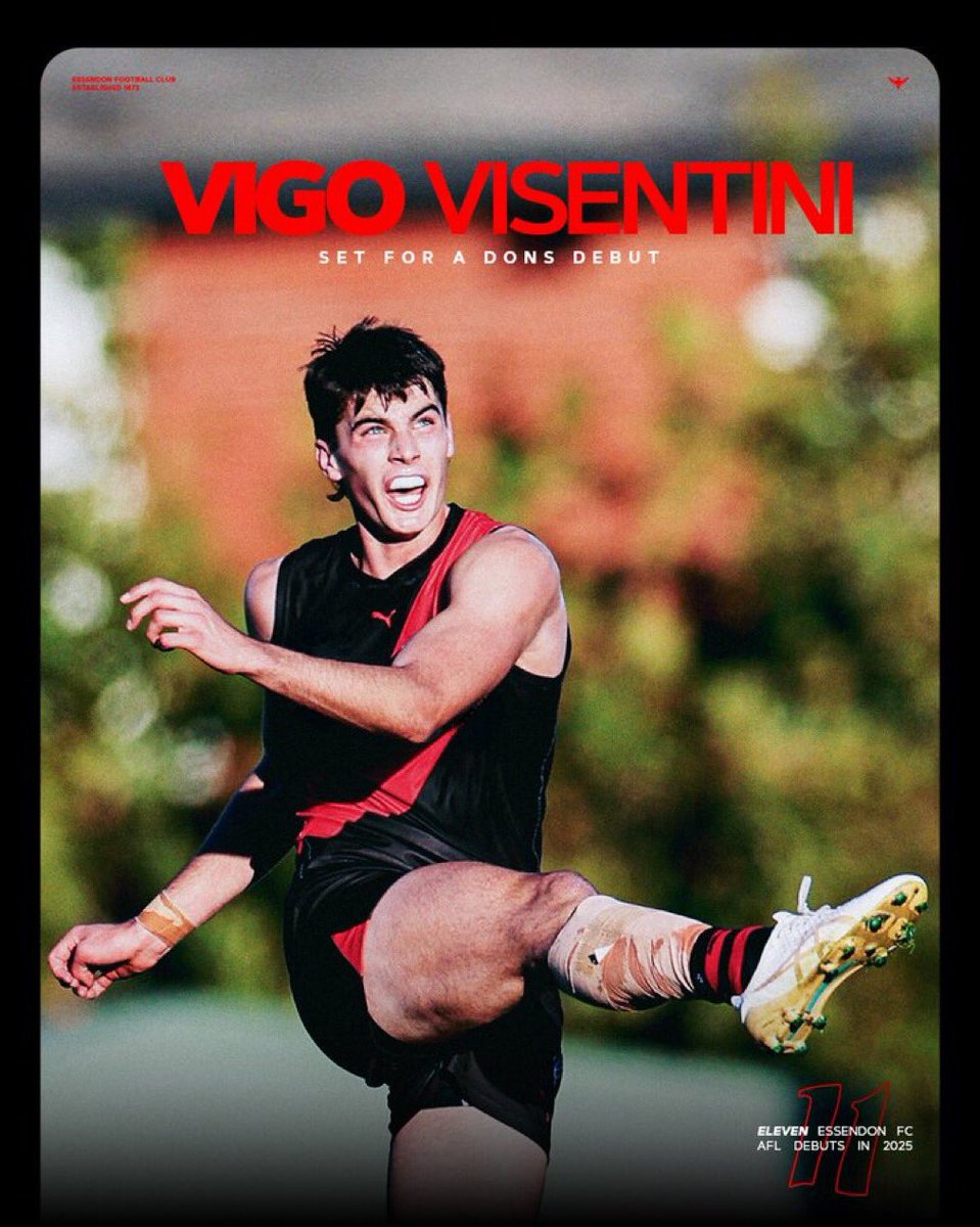 APS_Sport's tweet photo. Congrats to @APS_Sport Rep &amp; @XavierCollege Alumni Vigo Visentini (OX2023) who will make his @AFL debut for @essendonfc vs @freodocker tonight!

Vigo becomes our 15th #APS Footballer to make his #AFL debut in 2025!

All the best Vigo!💪👏👏

#apssport #APS #apsfootball #apsalumni https://t.co/5BWmD6PQi7