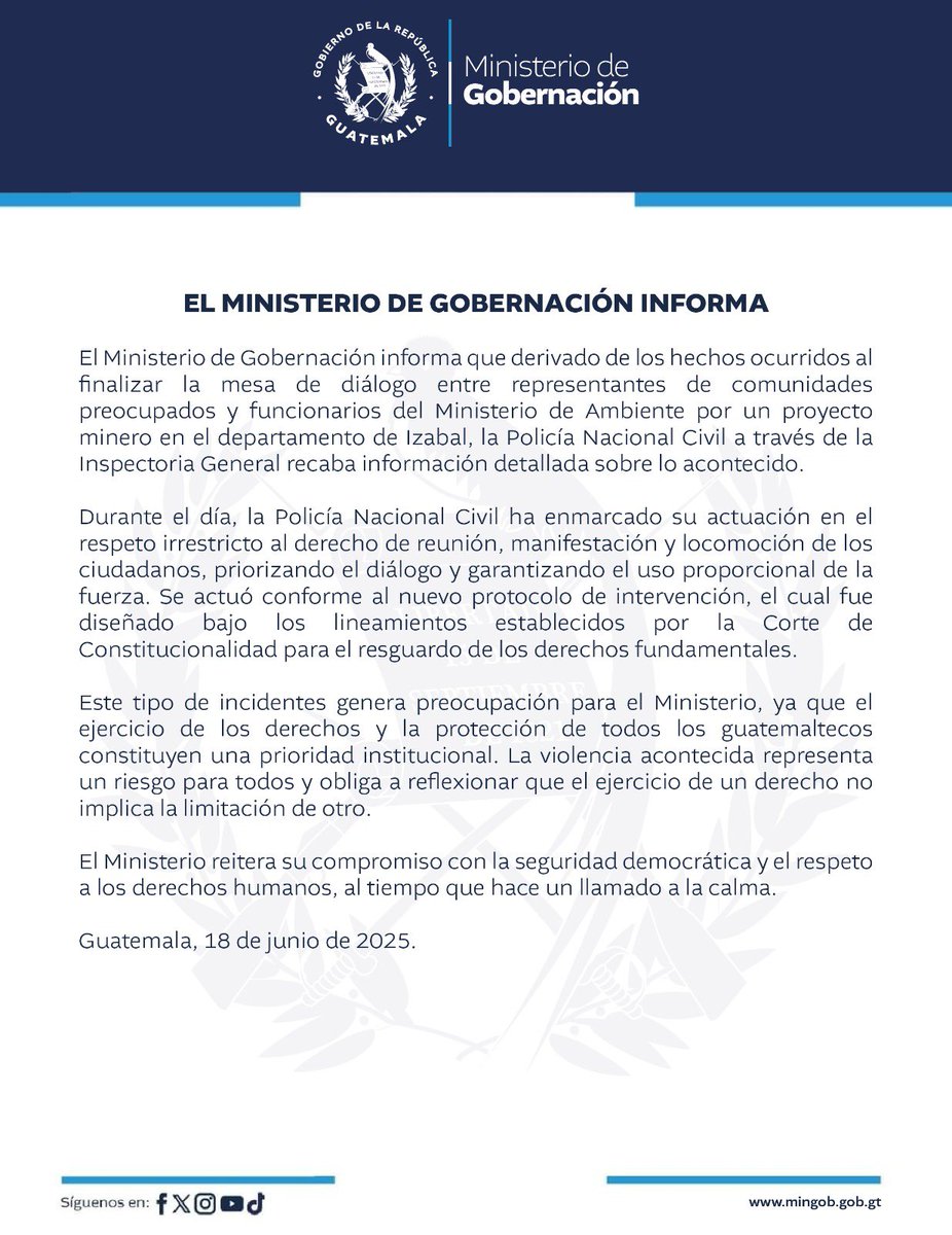 El Ministerio de Gobernación informa a la población guatemalteca: ⬇️