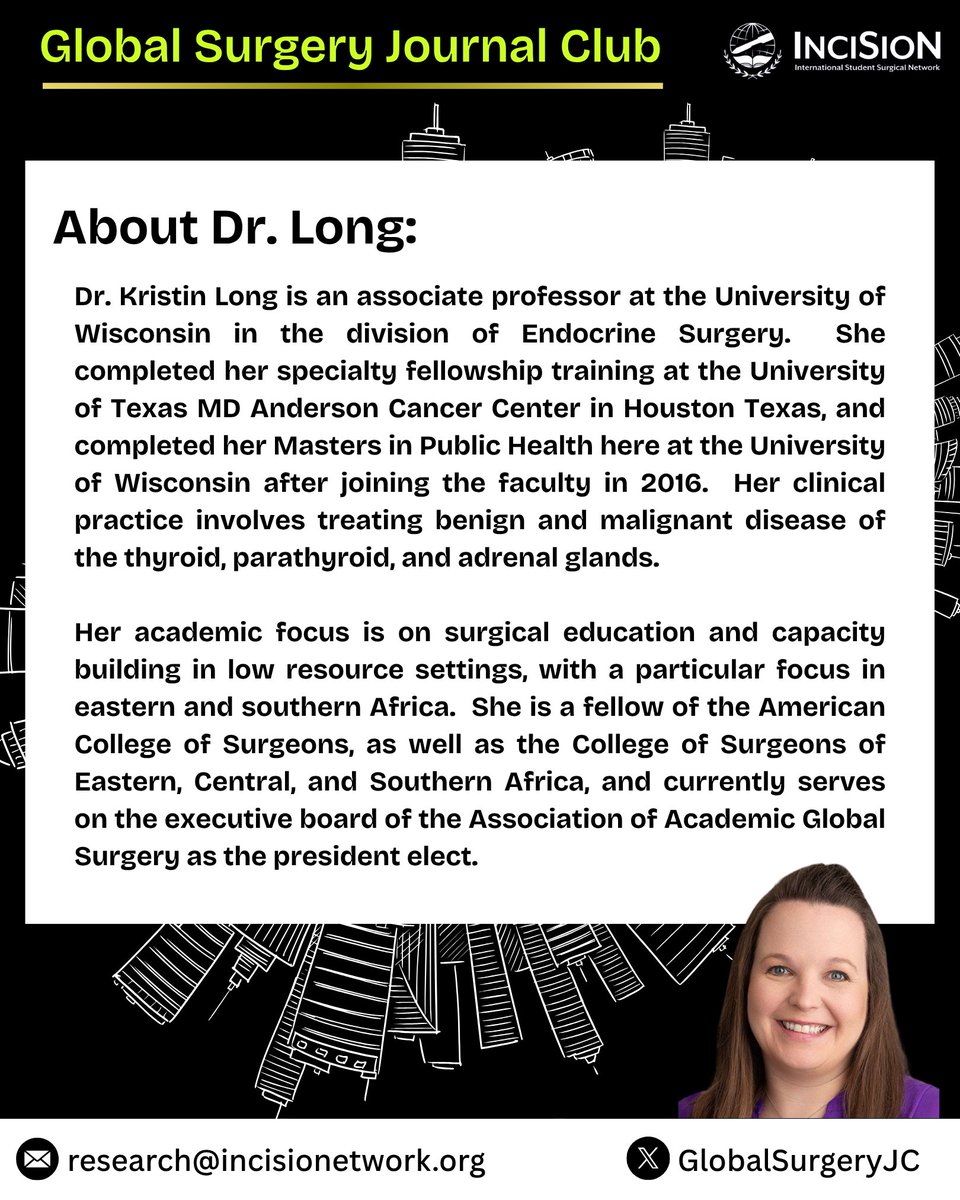 InciSioNGlobal's tweet photo. ��� Join us for June’s Global Surgery Journal Club with Dr. Kristin Long!
🗓 June 21, ⏰ 12:00 GMT
📝 Topic: Surgical capacity building in conflict settings
📄 Read the paper: https://t.co/2CGerfW8xO
🔗 Register: https://t.co/2j3QpAuDkl
#TheFutureofTheOR #GlobalSurgeryJC https://t.co/QR0OhrwWFR