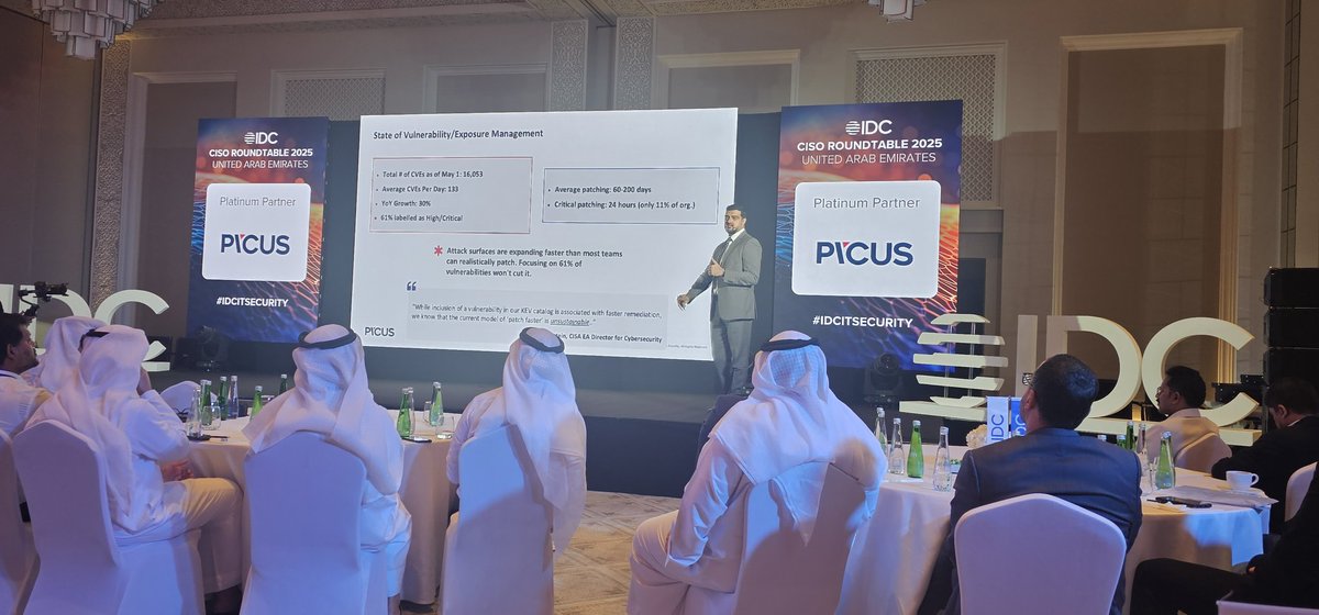 IDC | MEA (@idcmea) on Twitter photo Attack surfaces are expanding faster than most teams can realistically patch shares Tarek Kuzbari of <a href="/PicusSecurity/">Picus Security</a> #IDCCISOUAE #CyberRisk #IDCITSECURITY Attack surfaces are expanding faster than most teams can realistically patch shares Tarek Kuzbari of <a href="/PicusSecurity/">Picus Security</a> #IDCCISOUAE #CyberRisk #IDCITSECURITY