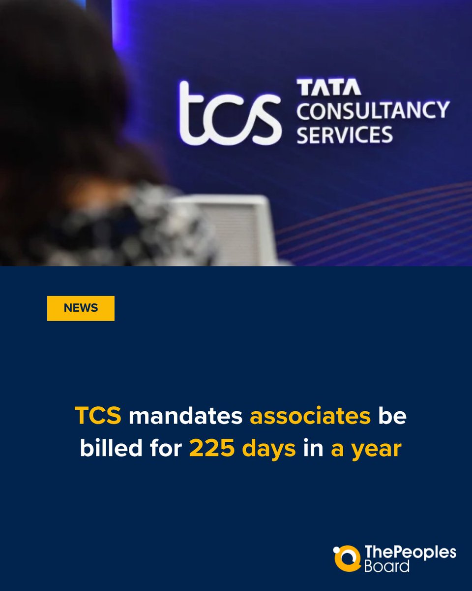 board_the43768's tweet image. 🚨 #CorporateUpdate | TCS Caps Bench Period to 35 Days 🎯

Effective June 12, 2025, @TCS enforces work-from-office mandates for unallocated employees, prioritizing productivity &amp;amp; skill alignment. Associates must log 225 billed days with mandatory upskilling.

#TCSUpdate