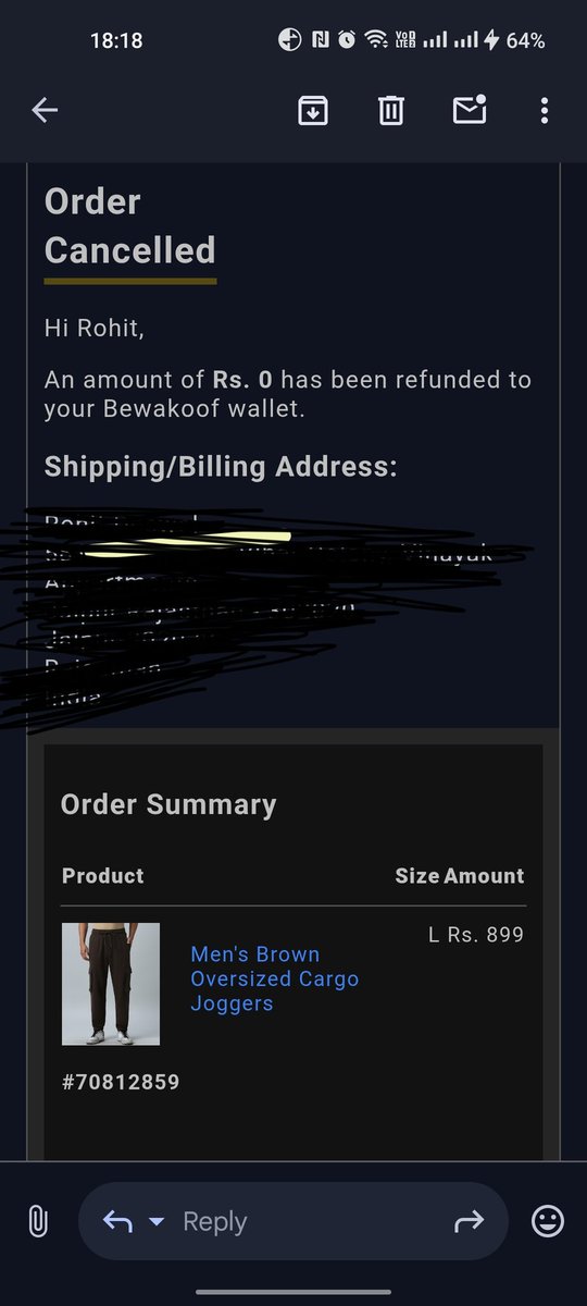 KomalCh_108's tweet photo. @bewakoof If scamming is an art, then @bewakoof is a pro in this. Here is what I'm facing with this app.

It is really ridiculous that after I have placed an order(order id: 70812859) on 17.06.2025, using my bewakoof wallet cash 899/-. https://t.co/mbo9Xf1XDU
