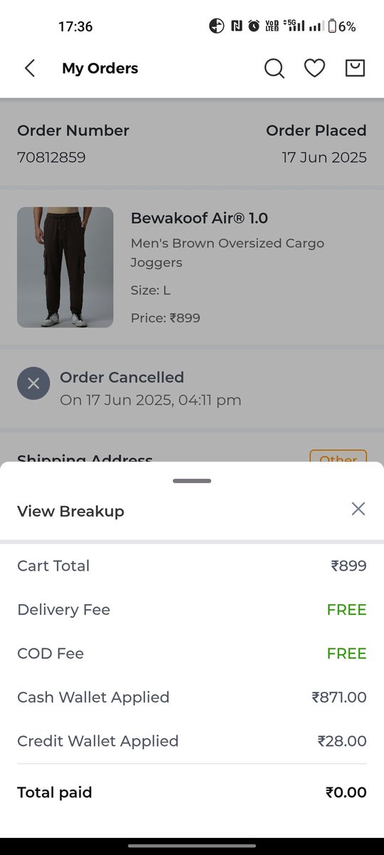 KomalCh_108's tweet photo. @bewakoof If scamming is an art, then @bewakoof is a pro in this. Here is what I'm facing with this app.

It is really ridiculous that after I have placed an order(order id: 70812859) on 17.06.2025, using my bewakoof wallet cash 899/-. https://t.co/mbo9Xf1XDU