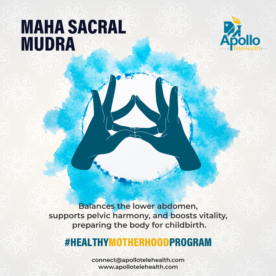 Day-4 MAHA SACRAL MUDRA
A powerful hand gesture to support women’s health and well-being during motherhood.

#VayuMudra #Day4 #PregnancyCare #MudraTherapy #ApolloTeleHealth #NaturalHealing #InternationalYogaDay #YogaDay2025 #telehealth  #healthymotherhoodprogram