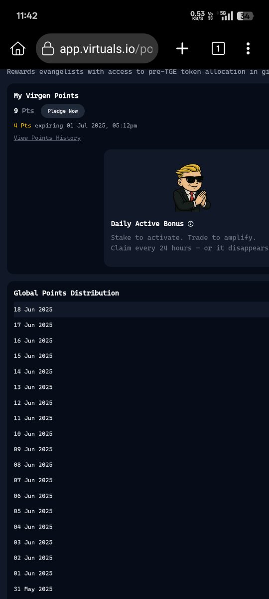 Finally 😭 started earning yap points 🥳
<a href="/virtuals_io/">Virtuals Protocol</a> loving this project 
#virtuals_io 
#crypto 
#points 
#yap