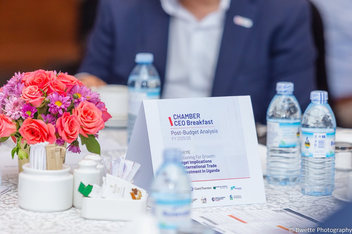 Good morning from <a href="/SheratonKla/">Kampala Sheraton Hotel</a> | we're live at the CEO Breakfast – Post-Budget Analysis FY 2025/26.

Key focus: Uganda’s fiscal outlook &amp; opportunities for trade &amp; investment.

<a href="/BritChamUg/">British Chamber of Commerce Uganda 🇺🇬🇬🇧</a> | <a href="/FCCUganda/">French Chamber of Commerce Uganda 🇫🇷🇺🇬</a> | <a href="/Nutip_Kampala/">Netherlands Uganda Trade and Investment Platform</a>

#AmChamUg