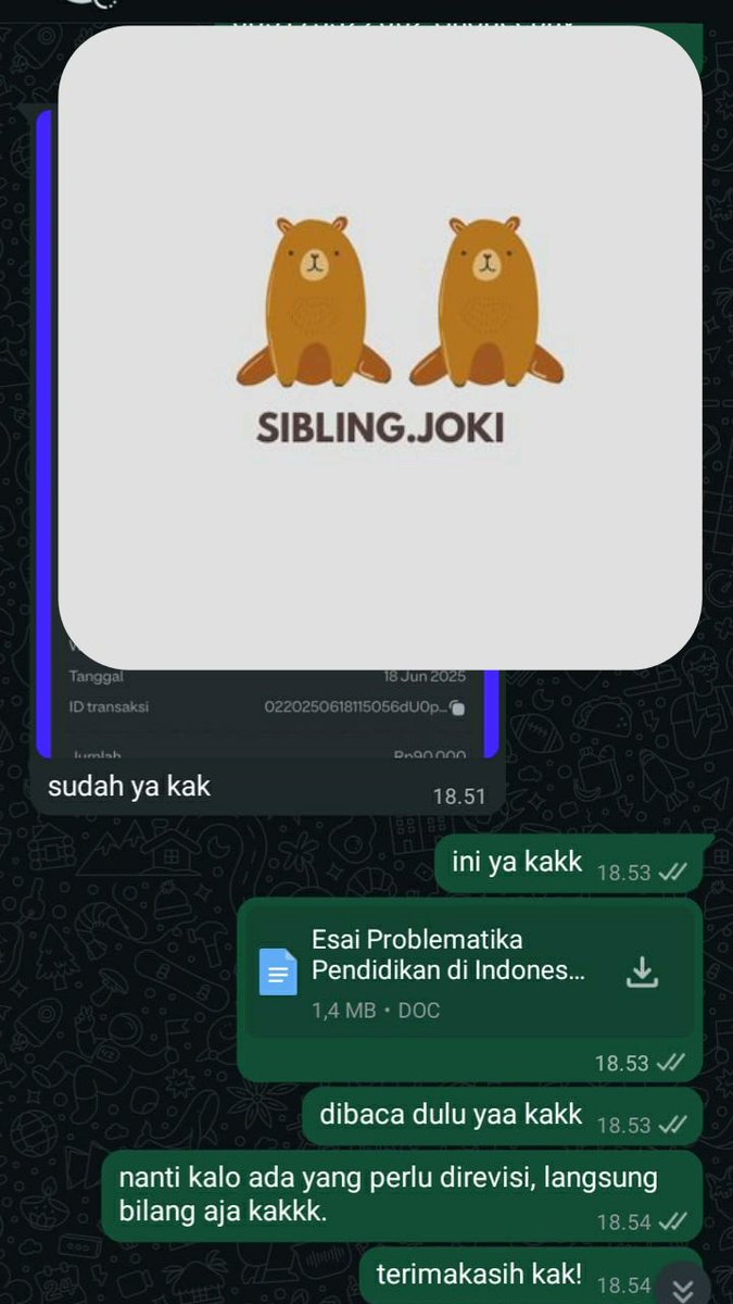 siblingjoki's tweet photo. Testimonial Esai Ilmiah SPESS Pendidikan
Dengan tema Problematika Pendidikan di Indonesia, selesaii! #jokitugas #Jokiskripsi #jokippt #jokitugas #jokiartikel #jokiesai #jokiartikelilmiah #zonauang #zonajajan https://t.co/O6WoYVwPYU