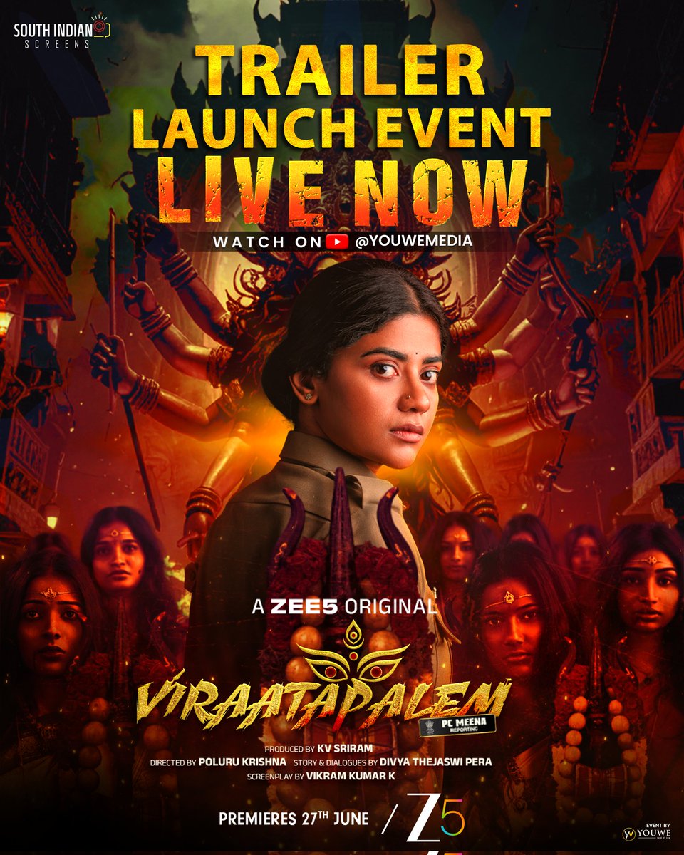 MediaYouwe's tweet photo. Watch #Viraatapalem Trailer Launch Event Live Now ❤️🔥
▶️ https://t.co/55xUqXsugs
#ViraatapalemOnZee5 PREMIERES 27th JUNE
From the director and makers of the blockbuster #RecceOnZee5
@abhignya_v
@CharanLakkaraju @southindianscreens
@DivyaThejaswi @MediaYouwe https://t.co/n0CdQoJKQb