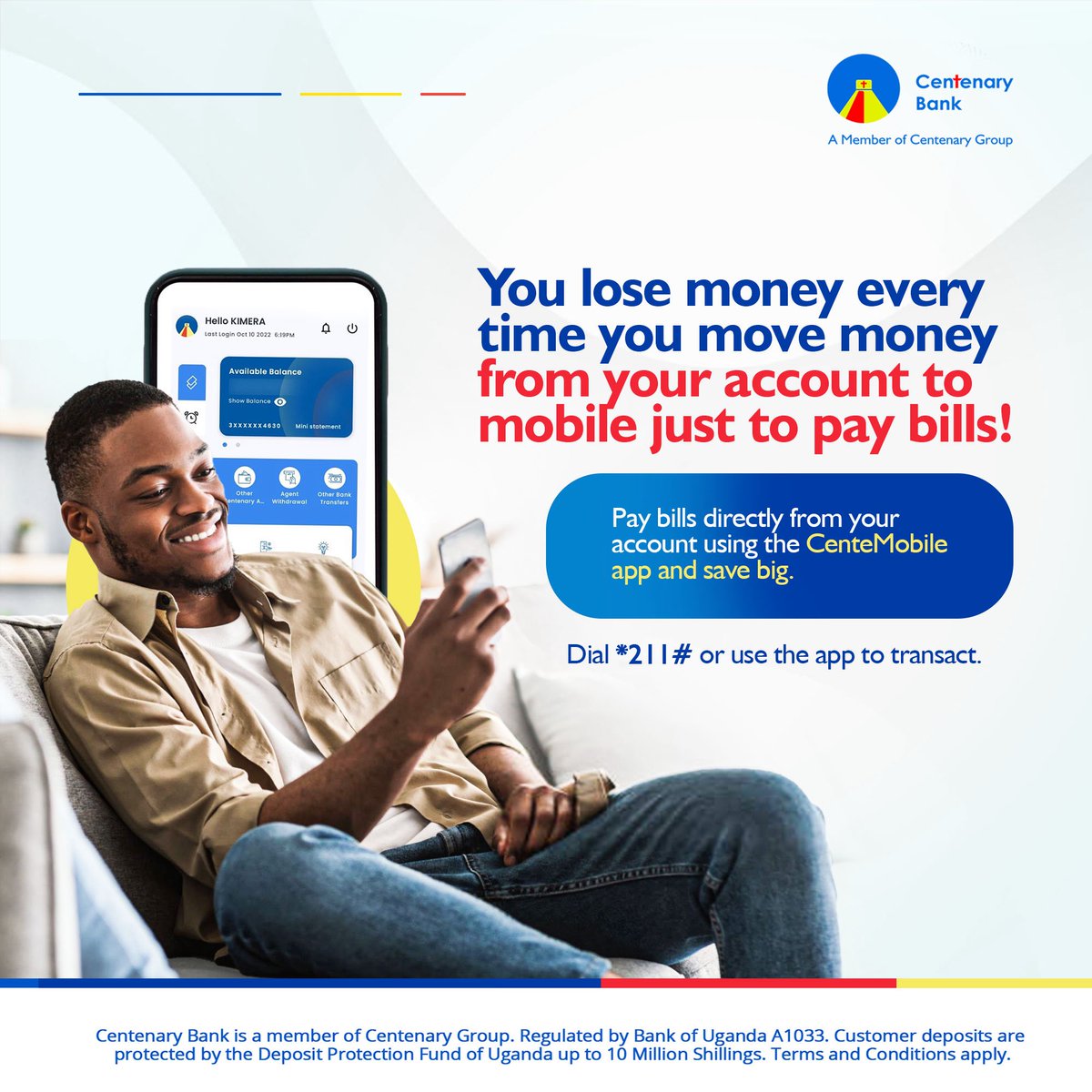 AtimCharlotte's tweet photo. Stop losing money on unnecessary transfers.
Pay bills straight from your Centenary Bank account using the CenteMobile App or dial *211# no extra charges, no stress!
Save more with every transaction with #CenteMobile https://t.co/4G9j5neAxu