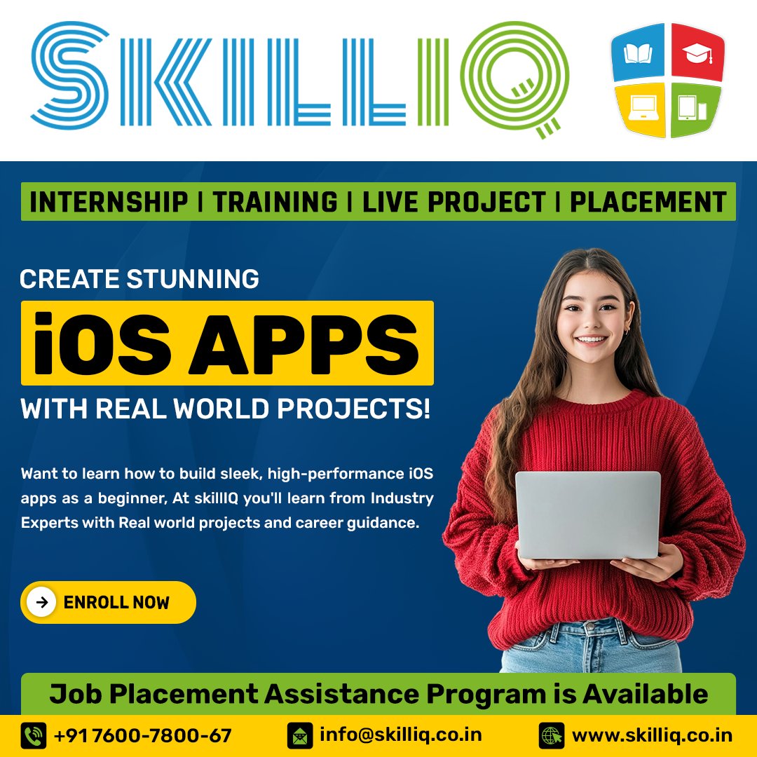 SkillIQCourse's tweet image. 📱 Ready to build sleek iOS apps?

Join SkillIQ’s expert-led iOS Development Training .

🔹 Internship + Live Projects
🔹 1-on-1 Mentorship
🔹 100% Job Placement

👉 skilliq.co.in
📞 +91 7600-7800-67

#iOSDevelopment #Swift #AppDevelopment #SkillIQ #ITTraining #Code