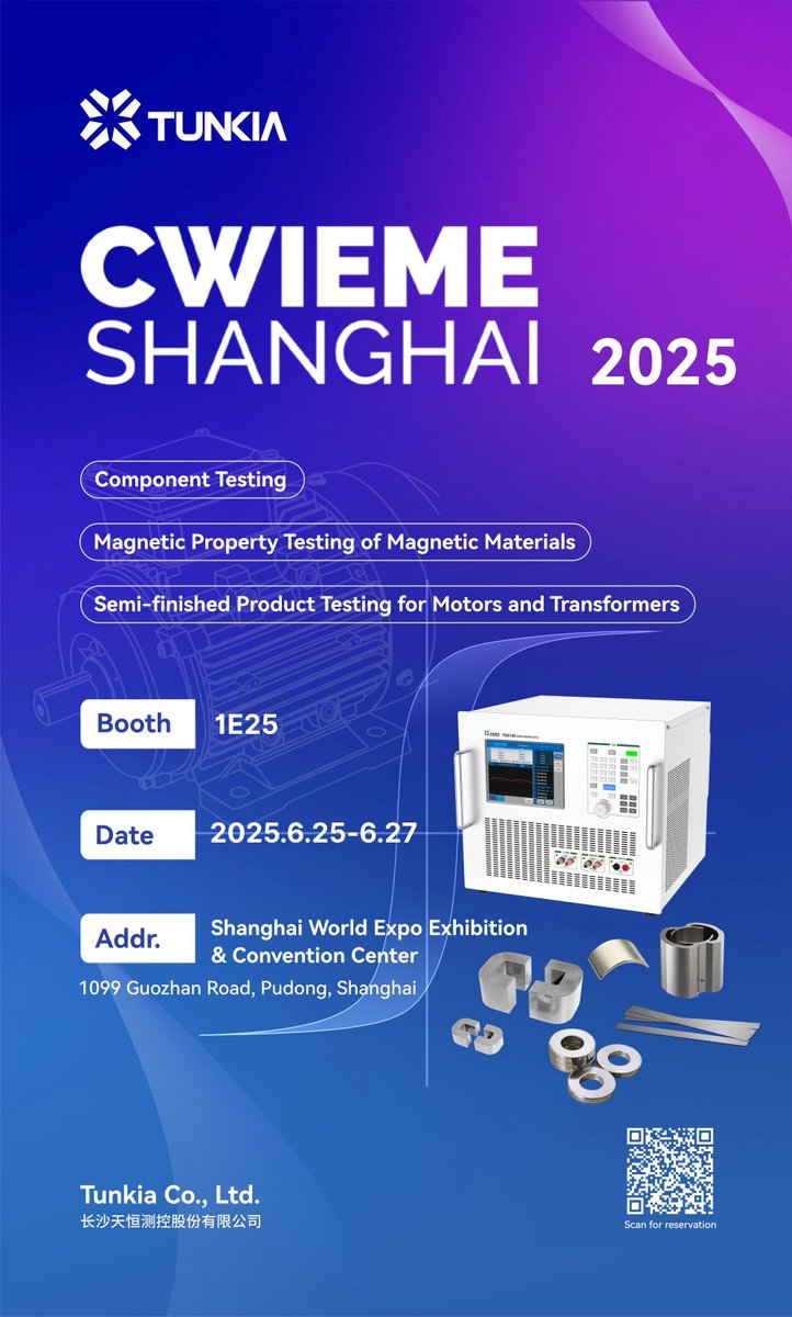 Tunkia__'s tweet photo. 🌟 TUNKIA Invites You to Visit Us at CWIEME SHANGHAI 2025!

📅 Date: June 25–27, 2025
📍 Booth No.: 1E25
📌 Venue: Shanghai World Expo Exhibition &amp; Convention Center
#TUNKIA #CWIEMESHANGHAI2025 #MagneticTesting https://t.co/z4HvdnWoSv