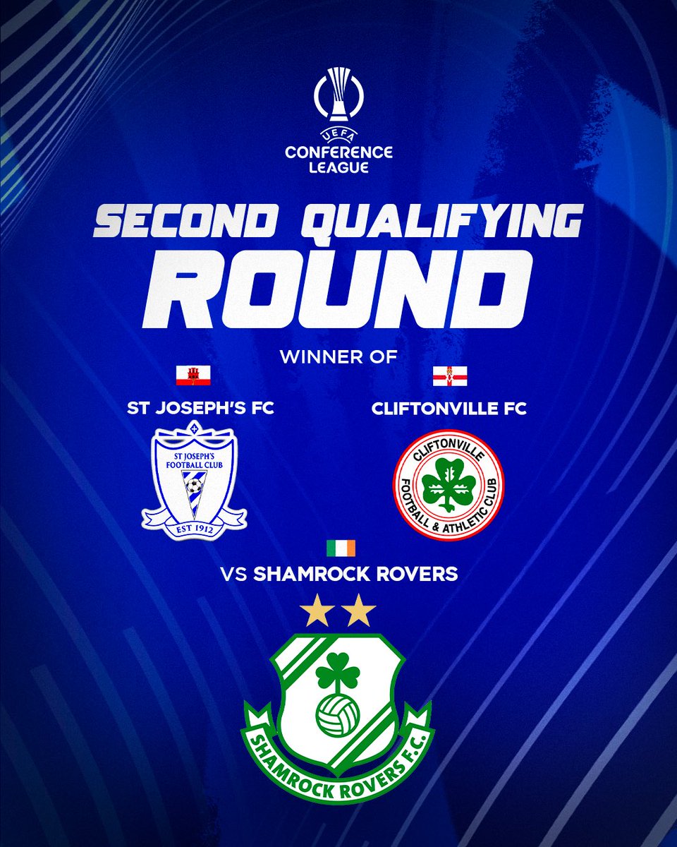 St Joseph's FC (@stjosephsfcgib) on Twitter photo โ
The winner of <a href="/StJosephsFCGib/">St Joseph's FC</a> vs <a href="/cliftonvillefc/">Cliftonville FC</a> in QR1 would face <a href="/ShamrockRovers/">Shamrock Rovers FC</a> ๐ฎ๐ช in the Second Preliminary Round of the UEFA Conference League.
#UECL
<a href="/Conf_League/">UEFA Conference League</a> โ
The winner of <a href="/StJosephsFCGib/">St Joseph's FC</a> vs <a href="/cliftonvillefc/">Cliftonville FC</a> in QR1 would face <a href="/ShamrockRovers/">Shamrock Rovers FC</a> ๐ฎ๐ช in the Second Preliminary Round of the UEFA Conference League.
#UECL
<a href="/Conf_League/">UEFA Conference League</a>