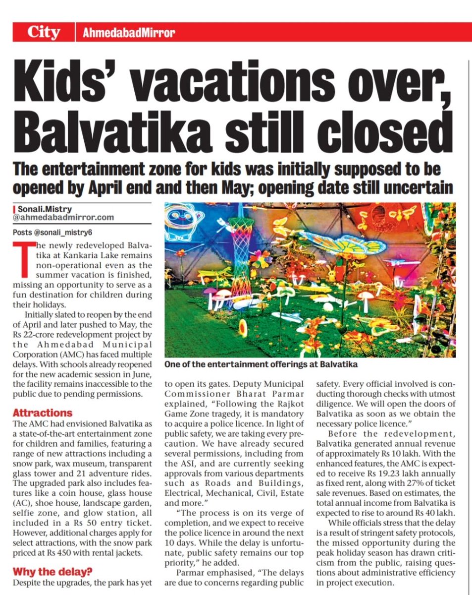 sonali_mistry6's tweet photo. The newly redeveloped Balvatika at Kankaria Lake remains non-operational even as the summer vacation is finished, missing an opportunity to serve as a fun destination for children during their holidays.

#kankaria #balvatika #ahmedabad https://t.co/gFS5pdtDfb