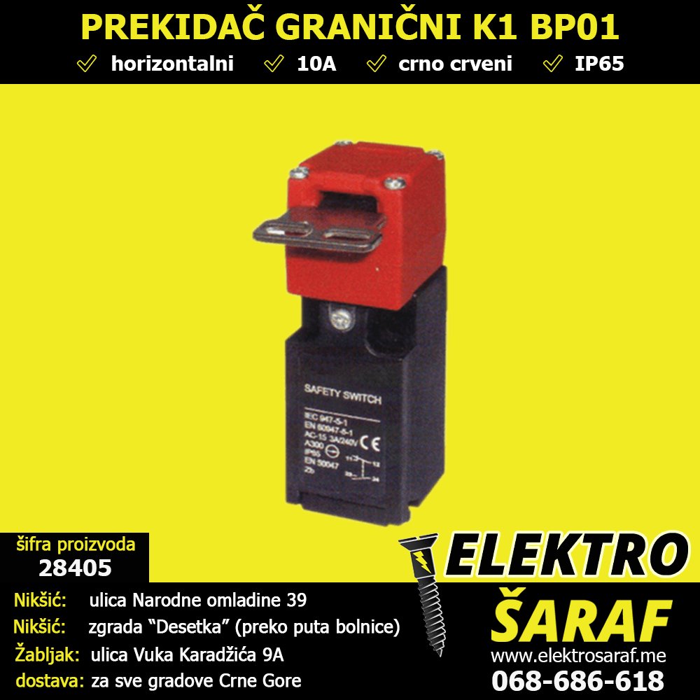 ELEKTROSARAF's tweet image. 🟡 PREKIDAČ GRANIČNI K1 BP01 🟡
tinyurl.com/2rt7tsd2
#prekidač #prekidači #granični #krajni #horizontalni #IP65 #crveno #crni #Nikšić #Žabljak #CrnaGora #elektromaterijal #elektro #rasvjeta #LEDrasvjeta #šrafovskaroba #brave #alati #boje #lakovi #ulja #ELEKTROŠARAF #TRGOTEHNA