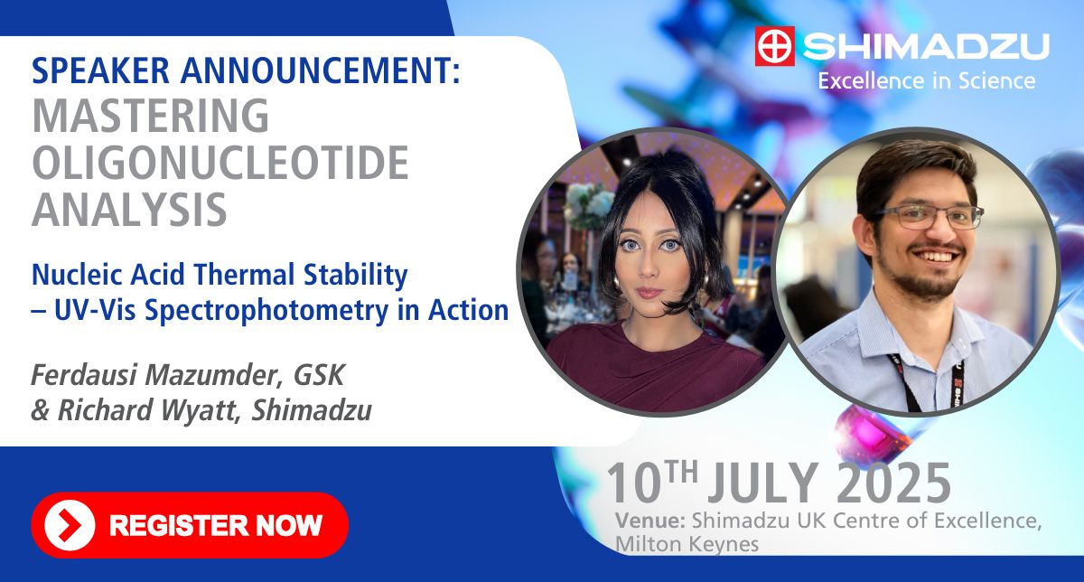 Nucleic Acid Thermal Stability – UV-Vis Spectrophotometry in Action by Ferdausi Mazumder, GSK &amp; Richard Wyatt, Shimadzu 🧬🔎 Join us on 10th July for #Oligonucleotide Analysis Day at Shimadzu UK Centre of Excellence! Register 👉 cutt.ly/7rc2AA6V #Pharmaceutical #Biopharma