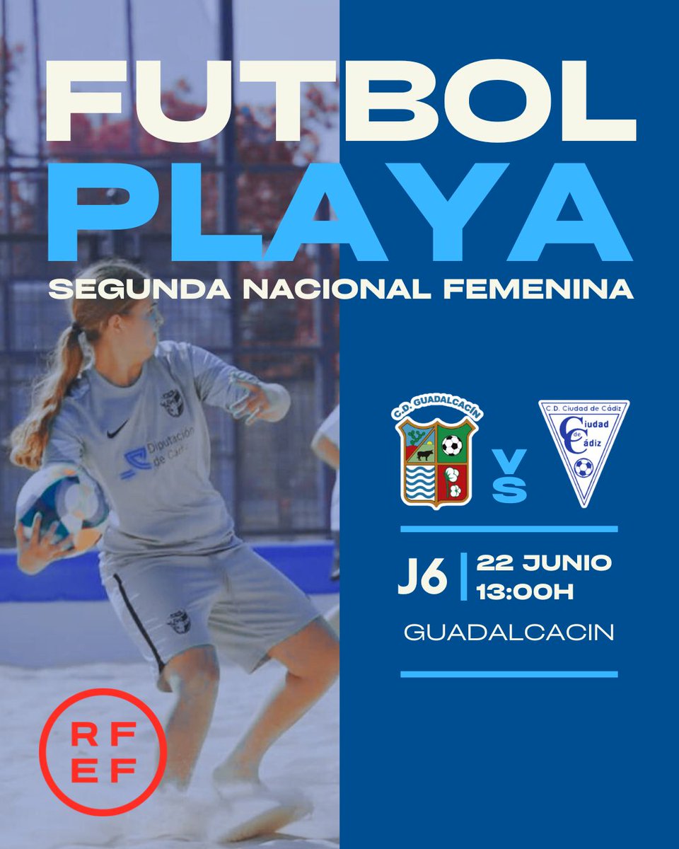 CDGFemenino's tweet photo. ⚽⛱️ FUTBOL PLAYA | Vuelve la segunda nacional de fútbol playa y esta vez en casa, en📍Guadalcacin

📆 Viernes 20 Junio
🕖 19:30h 🆚️ Las Favelas

📆 Sábado 21 Junio
⏱️ 10:30h 🆚 Barbate CFF

📆 Domingo 22 Junio
🕖 13:00h 🆚️ Ciudad de Cádiz https://t.co/OFSRyOoXhg