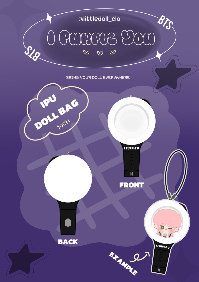 📍 i purple you collection doll clothes

jumpsuit - 420 php + fees
- brown or purple
- 10cm, 15cm, 20cm

army bomb doll bag - 630 php + fees 
- 10cm only
- add 90 php for neck strap

⏳ doo : july 10
💵 dop : july 20

🚚 FETA-SFETA after production #OMDollGO
🏷 wts lfb bts ph