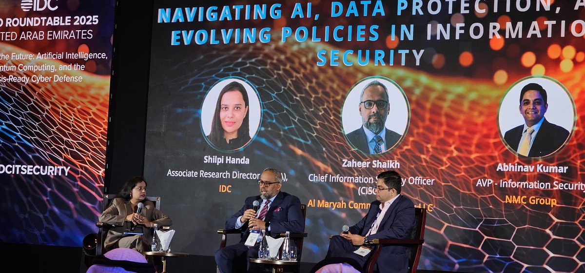 IDCMEA's tweet photo. Data protection guidelines must be adhered - #awareness #databreach #consentmanagement #crossborder with Shilpi Handa, @IDC | Zaheer Shaikh, @AlMaryahBank | Abhinav Kumar, @NMCHealth #IDCITSECURITY #IDCCISOUAE https://t.co/4yKIAsLQfr