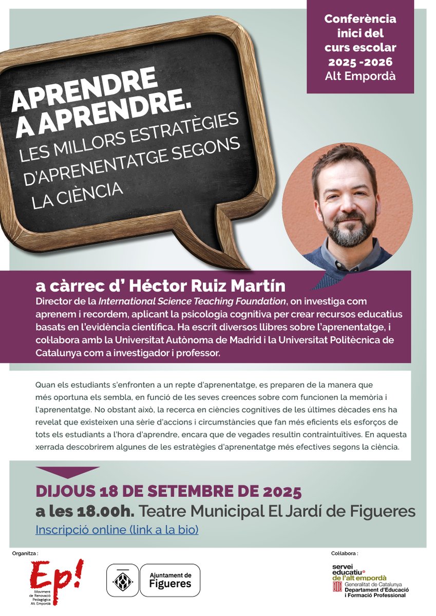 Ja tenim les inscripcions obertes per assistir a la conferència de l'Héctor Ruiz el 18 de setembre de 2025 a les 18h al teatre Municipal El jardí de Figueres.
@epmovim <a href="/ajfigueres/">Ajuntament de Figueres</a> <a href="/educaciocat/">Educació</a>
serveiseducatius.xtec.cat/altemporda/gen…