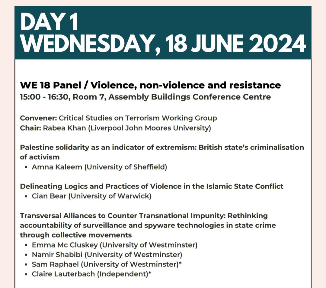 Critical_Terrorism_Studies_WG (@cst_wg) on Twitter photo We finished up the day with a fascinating panel on violence, feat <a href="/amna_kaleem/">Dr Amna Kaleem</a> Cian Bear, <a href="/nshabibi/">Namir Shabibi</a>, Emma McCluskey, Same Raphael and Claire Lauterbach <a href="/MYBISA/">BISA - British International Studies Association</a> #BISA2025 We finished up the day with a fascinating panel on violence, feat <a href="/amna_kaleem/">Dr Amna Kaleem</a> Cian Bear, <a href="/nshabibi/">Namir Shabibi</a>, Emma McCluskey, Same Raphael and Claire Lauterbach <a href="/MYBISA/">BISA - British International Studies Association</a> #BISA2025