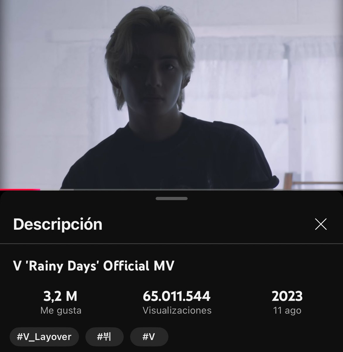El MV oficial de Rainy Days by #V superó los 65 MILLONES de visualizaciones en YouTube!! 

🎥 youtu.be/yTsINmrAK4I?si…

#BTSV #V_RainyDays