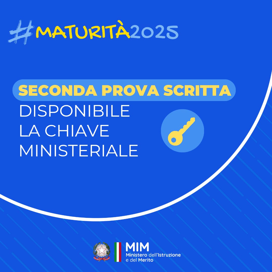 #Maturità2025, la chiave ministeriale per aprire il plico telematico della seconda prova scritta, è disponibile sul sito del #MIM.

La trovate qui ➡️ mim.gov.it/web/guest/-/es…

#MIMaturo