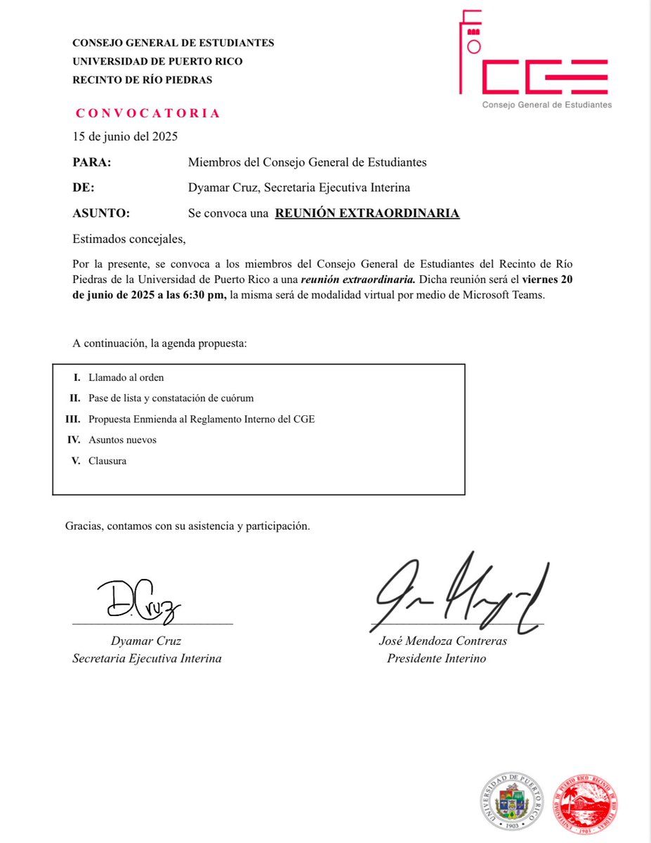 📢REUNIÓN EXTRAORDINARIA 📢 
🌞 ¡Aunque estemos en verano la representación no se detiene!

Mañana, 20-junio 6:30 p.m. el, CGE tendrá reunión de pleno ext virtual a través de Microsoft Teams! 💻🌴

Solicita enlace a: cge.rp@upr.edu
 #uprrp #VeranoUPR #ParticipaciónEstudiantil