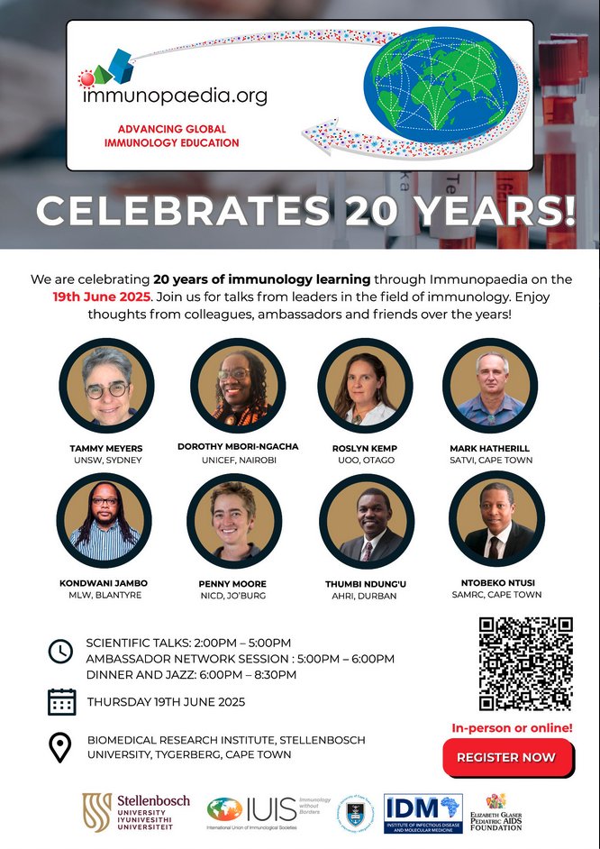 🎉 Today’s the day!

We’re celebrating 20 years of Immunopaedia — two decades of advancing immunology education, collaboration &amp; global connection 🌍🧬

Join us for a day of science, stories &amp; song 🎶

#Immunopaedia20 #GlobalImmunology #ImmunologyEducation