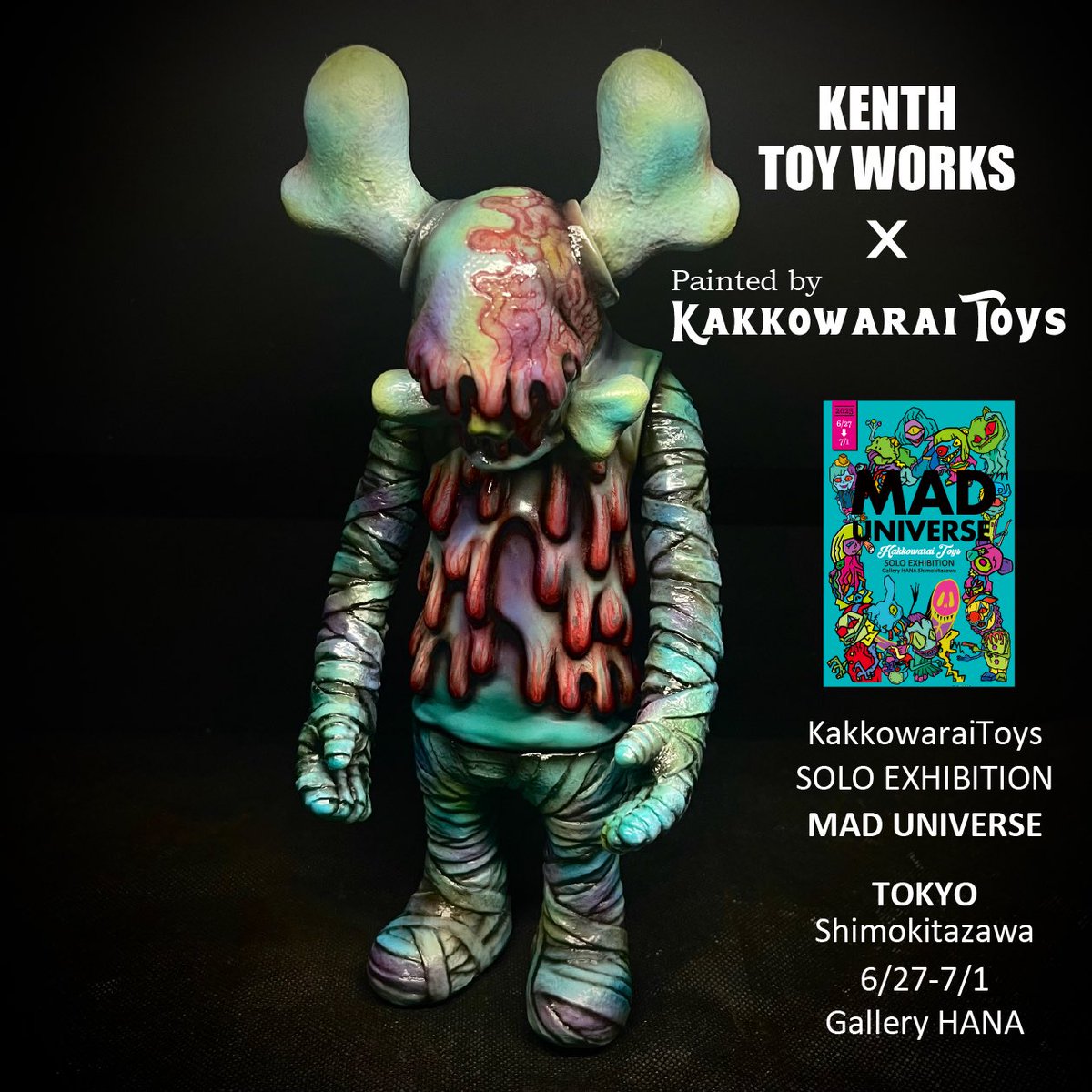 KENTH TOY WORKS「Cross Bone Zombie」
Painted by Kakkowarai Toys

Kenth Toy WorksさんのCross Bone Zombieを塗装させていただきました。櫻井大好きな造形でして、楽しく塗装して、気づいたらもうこうなってました。マットと光沢を一体の中でブレンドしております。
個展"MAD