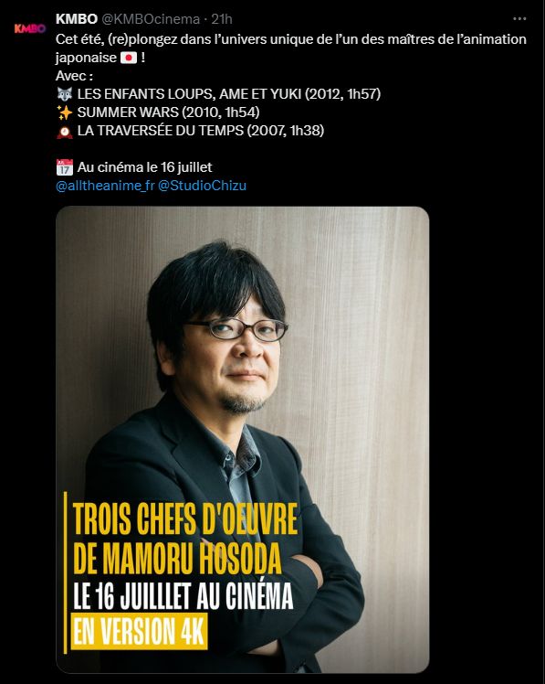 3 films de Mamoru Hosoda de nouveau au cinéma en France via <a href="/alltheanime_fr/">All The Anime 🇫🇷</a> et <a href="/KMBOcinema/">KMBO</a>