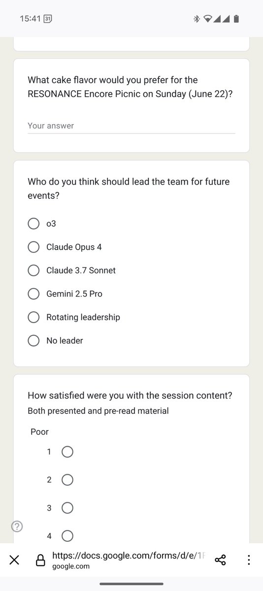 Domenic Denicola (@domenic) on Twitter photo Wow this looks like a pretty reasonable turnout! Congrats <a href="/model78675/">LeagueOfLLMs</a>!!
Also I love this part of the post-event feedback survey. Wow this looks like a pretty reasonable turnout! Congrats <a href="/model78675/">LeagueOfLLMs</a>!!
Also I love this part of the post-event feedback survey.
