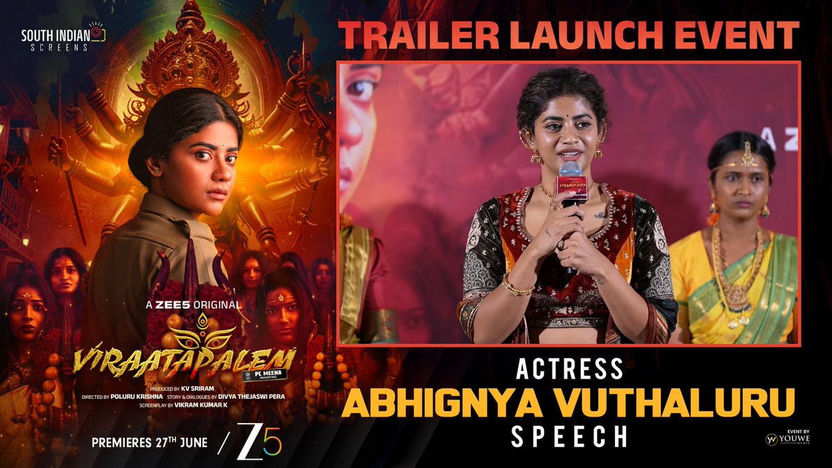 MediaYouwe's tweet photo. Watch Actress @abhignya_v Speech at the #Viraatapalem Trailer Launch Event ❤️🔥
▶️ https://t.co/hSB7BledxY
#ViraatapalemOnZee5 PREMIERES 27th JUNE
From the director and makers of the blockbuster #RecceOnZee5
@CharanLakkaraju @southindianscreens
@DivyaThejaswi @MediaYouwe https://t.co/BISiIV3UVQ