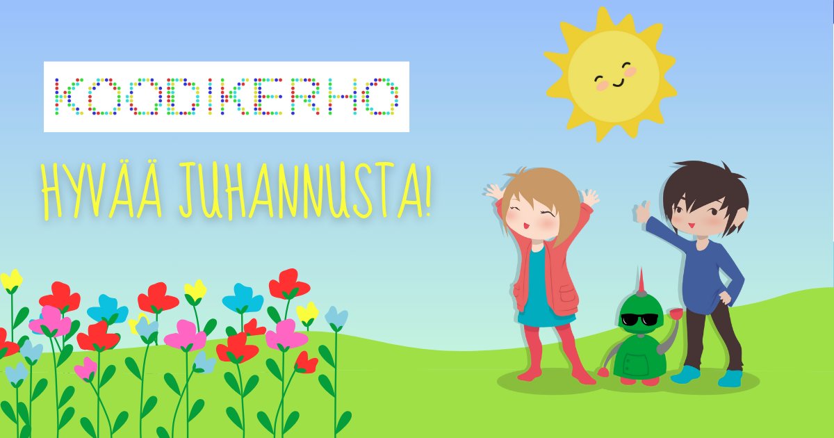 Isot kiitokset tämän lukuvuoden aikana kaikille #Koodikerho'ja vetäneille vapaaehtoisille ohjaajille sekä mukaan lähteneille yhteistyökouluille! Olette olleet tekemässä arvokasta työtä lasten ohjelmointiosaamisen eteen. 😎 

Toivotamme kaikille hyvää juhannusta! ☀️