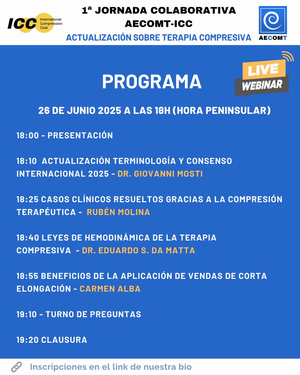 piernascompres's tweet photo. Este 26 de junio tenemos una súper jornada sobre terapia compresiva in-dis-pen-sa-ble donde AECOMT y ICC nos uniremos y trataremos temas súper interesantes de terapia compresiva

Inscripción: https://t.co/eHaQxqfQJo https://t.co/1jwUikNMqz