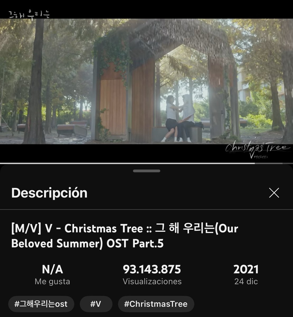 El MV de la OST Christmas Tree by #V para el k-drama Our Beloved Summer, superó los 93 MILLONES de visualizaciones en YouTube!! 

🎥 youtu.be/lj8TV9q59P4?si…

#V_ChristmasTree #BTSV