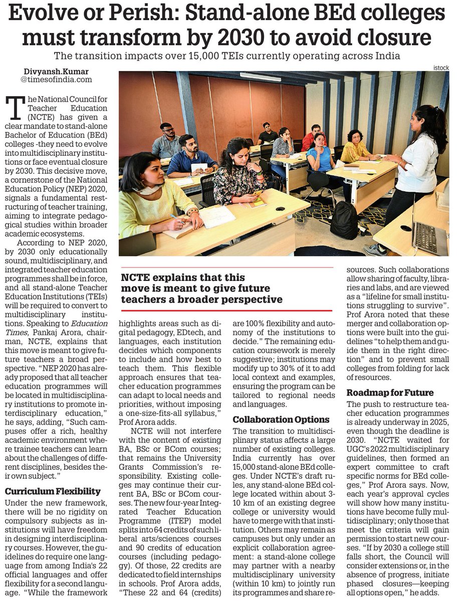 Evolve or Perish: Stand-alone BEd colleges must transform by 2030 to avoid closure

Read my full story here | educationtimes.com/article/campus…

#NCTE #BEd #TeacherTraining #education