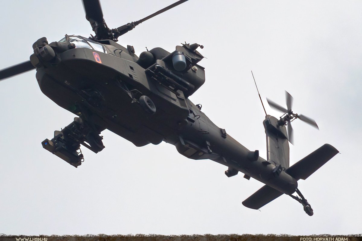 US Army AH-64 Apache helicopter at Ferenc International Airport in Budapest, Hungary.
A clearly visible additional antenna placed under the pylon, necessary for guiding Spike-NLOS anti-tank missiles with a range of up to 50 km. The AH-64 Apache visible in the photo is armed
