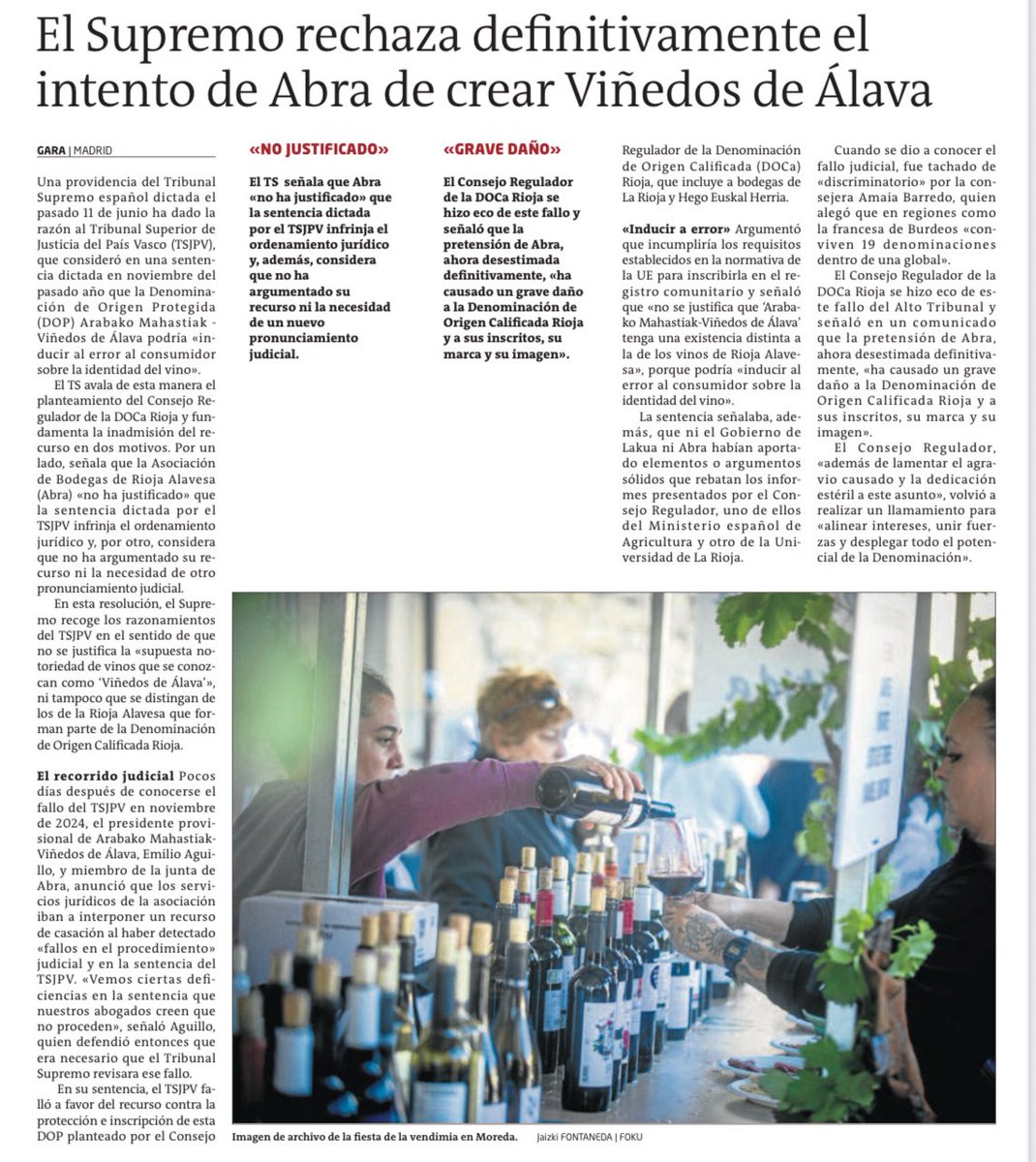 Hoy es un mal día para aquellas bodegas de Araba que quieren una diferenciación real y autonomía para poder decidir.

Seguiremos defendiéndolas, a pesar de esos intereses que apuestan por mantenerlas en esta D.O, que las empuja a una mera supervivencia en el mejor de los casos….